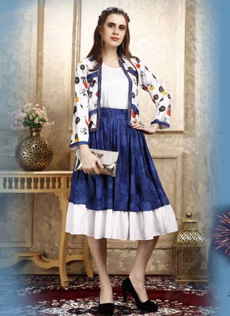 Blue And White Colour FENEE WESTERN Party Wear Designer Coati Inner Skirt Poli Rayon Cotton Stylish 3 Piece Collection FENEE 03
